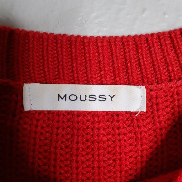 Moussy Red Elbow Sleeve Cable Knit Crew Neck Pullover Sweater Free Size Classic - Picture 10 of 12